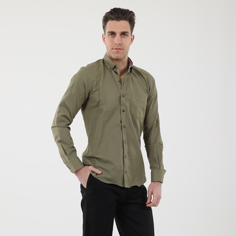 GREENWOOD-Ανδρικό πουκάμισο GREENWOOD 04231001 CHAMBRAY καφέ