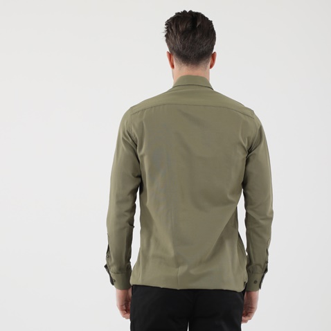 GREENWOOD-Ανδρικό πουκάμισο GREENWOOD 04231001 CHAMBRAY καφέ
