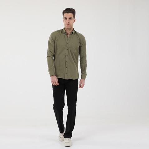 GREENWOOD-Ανδρικό πουκάμισο GREENWOOD 04231001 CHAMBRAY καφέ