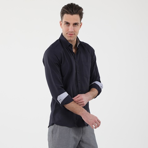 GREENWOOD-Ανδρικό πουκάμισο GREENWOOD 04231001 CHAMBRAY ναυτικό μπλε