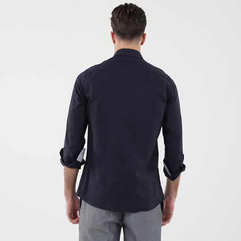 GREENWOOD-Ανδρικό πουκάμισο GREENWOOD 04231001 CHAMBRAY ναυτικό μπλε