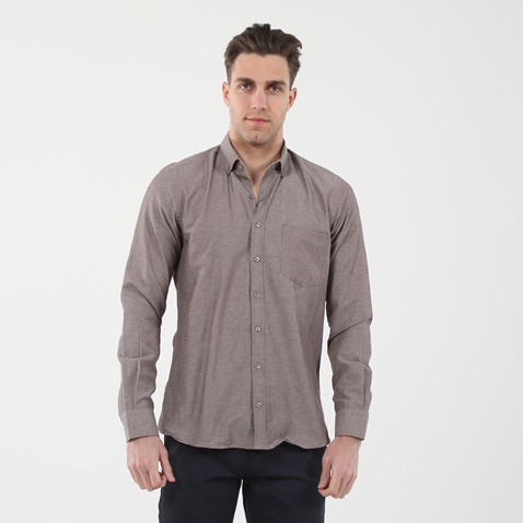 GREENWOOD-Ανδρικό πουκάμισο GREENWOOD 04231001 CHAMBRAY καφέ
