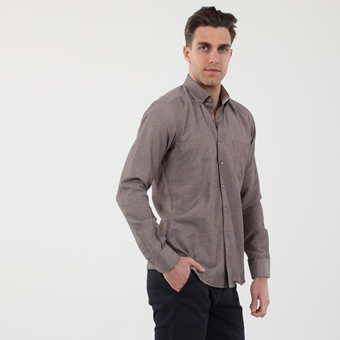 GREENWOOD-Ανδρικό πουκάμισο GREENWOOD 04231001 CHAMBRAY καφέ