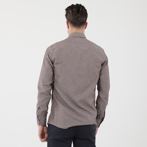 GREENWOOD-Ανδρικό πουκάμισο GREENWOOD 04231001 CHAMBRAY καφέ
