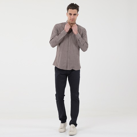 GREENWOOD-Ανδρικό πουκάμισο GREENWOOD 04231001 CHAMBRAY καφέ