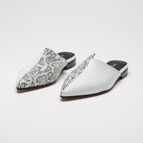 WALL STREET-Γυναικεία flat mules ADAMS WALL STREET 21562034399 λευκά snakeskin