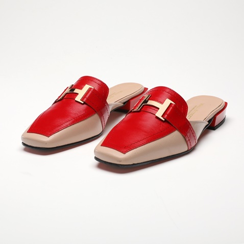 WALL STREET-Γυναικεία flat mules ADAMS WALL STREET 21562149699 κόκκινα μπεζ