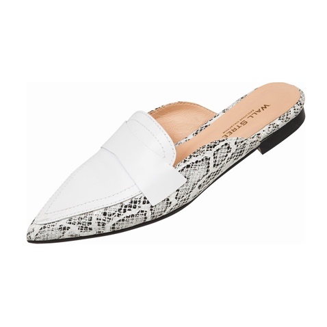 WALL STREET-Γυναικεία flat mules ADAMS WALL STREET 21562033999 λευκό snakeskin
