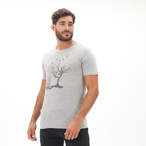 RUN-Ανδρικό t-shirt RUN 21K9078201BOX 3 RUN PRINT7 γκρι