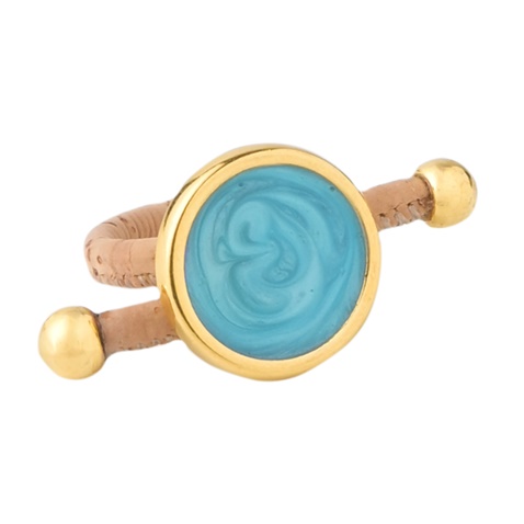 APOXYLO-Γυναικείο δαχτυλίδι APOXYLO 9058 SMALTO TURQUOISE από φελλό
