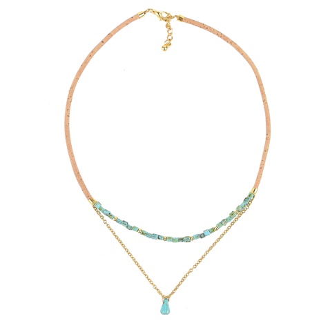 APOXYLO-Γυναικείο διπλό κολιέ APOXYLO 470 MIGIOUKI HOWLITE από φελλό