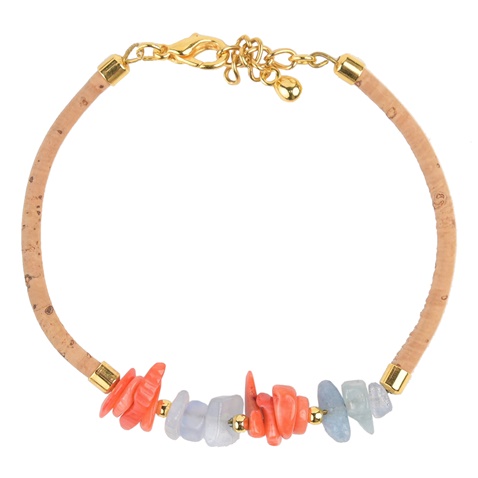 APOXYLO-Γυναικείο βραχιόλι APOXYLO 5014 AQUA MARINA CORAL από φυσικό φελλό