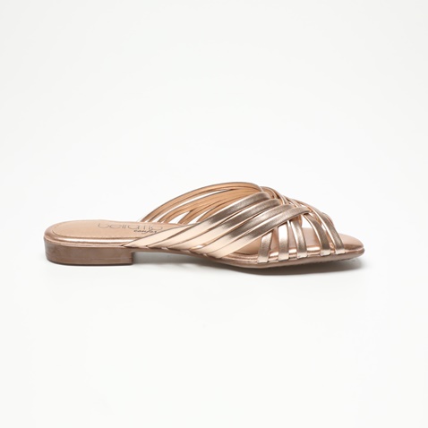 BEIRA RIO-Γυναικεία flat πέδιλα mules BEIRA RIO 4120-1880-884 ροζ χρυσά