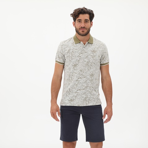GANT-Ανδρική polo μπλούζα GANT 2022012 Leaf Print Pique Rug χακί