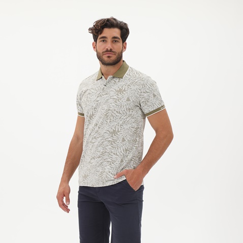 GANT-Ανδρική polo μπλούζα GANT 2022012 Leaf Print Pique Rug χακί