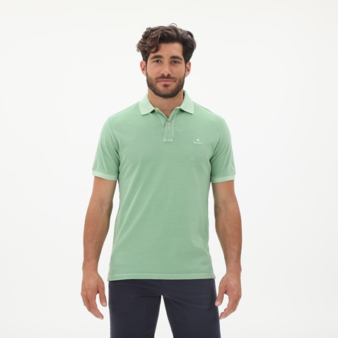 GANT-Ανδρική polo μπλούζα GANT 2052028 Sunfaded Pique Rug πράσινη