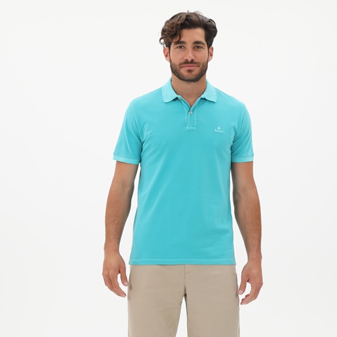 GANT-Ανδρική polo μπλούζα GANT 2052028 Sunfaded Pique Rug τιρκουάζ