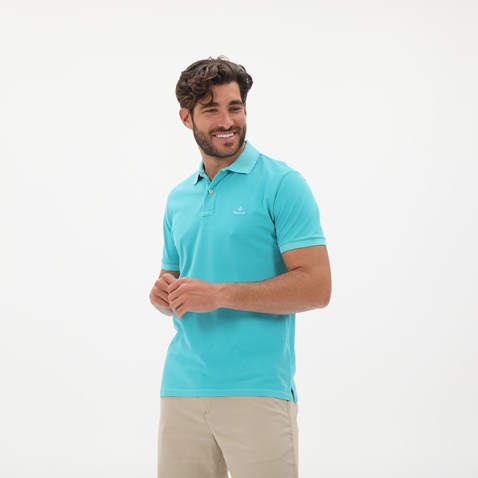 GANT-Ανδρική polo μπλούζα GANT 2052028 Sunfaded Pique Rug τιρκουάζ