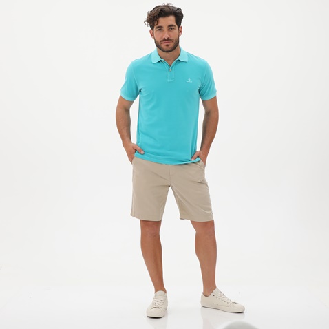 GANT-Ανδρική polo μπλούζα GANT 2052028 Sunfaded Pique Rug τιρκουάζ