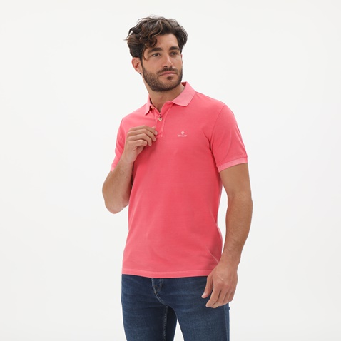 GANT-Ανδρική polo μπλούζα GANT 2052028 Sunfaded Pique Rug ροζ