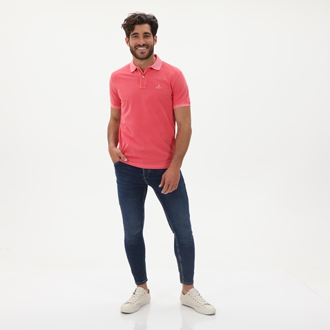 GANT-Ανδρική polo μπλούζα GANT 2052028 Sunfaded Pique Rug ροζ