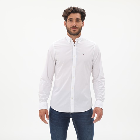 GANT-Ανδρικό πουκάμισο GANT 3046402 Slim Broadcloth Bd λευκό