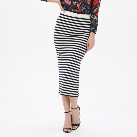 GANT-Γυναικεία midi φούστα GANT 4204708 Icon G Stripe Jersey ριγέ λευκή μπλε
