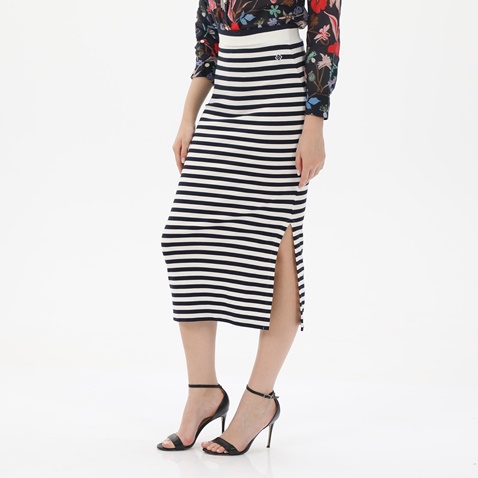 GANT-Γυναικεία midi φούστα GANT 4204708 Icon G Stripe Jersey ριγέ λευκή μπλε
