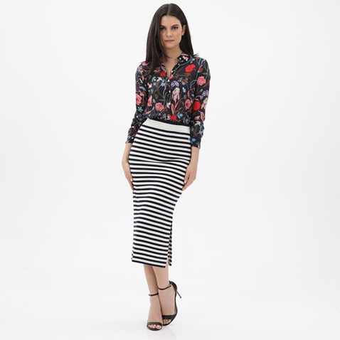GANT-Γυναικεία midi φούστα GANT 4204708 Icon G Stripe Jersey ριγέ λευκή μπλε