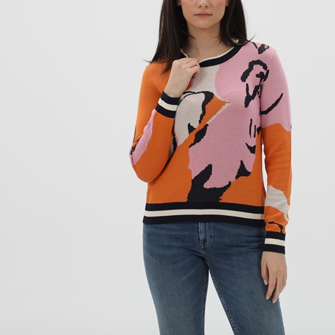 GANT-Γυναικεία πλεκτή μπλούζα GANT 4803138 Flower Intarsia C-Nec πορτοκαλί ροζ