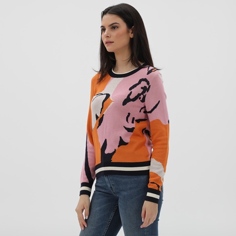 GANT-Γυναικεία πλεκτή μπλούζα GANT 4803138 Flower Intarsia C-Nec πορτοκαλί ροζ