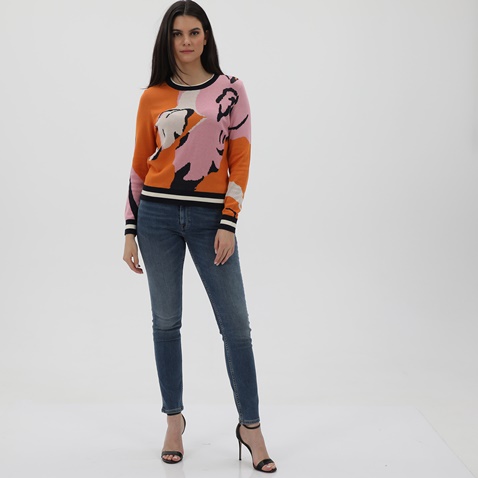 GANT-Γυναικεία πλεκτή μπλούζα GANT 4803138 Flower Intarsia C-Nec πορτοκαλί ροζ