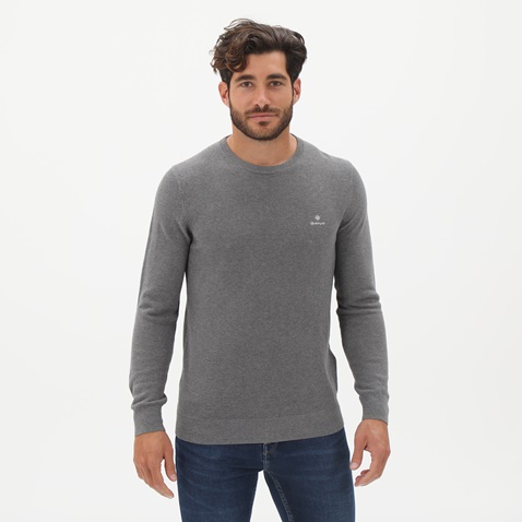 GANT-Ανδρική βαμβακερή πλεκτή μπλούζα GANT 8030521 Pique γκρι