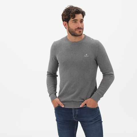 GANT-Ανδρική βαμβακερή πλεκτή μπλούζα GANT 8030521 Pique γκρι
