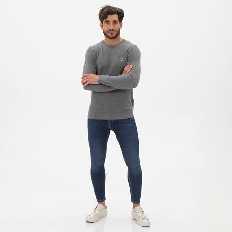 GANT-Ανδρική βαμβακερή πλεκτή μπλούζα GANT 8030521 Pique γκρι