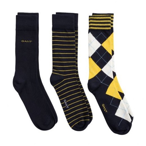 GANT-Σετ από 3 ζευγάρια ανδρικές κάλτσες GANT 9960196 Argyle μπλε κίτρινο
