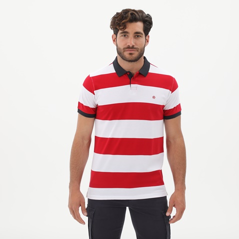 DORS-Ανδρική polo μπλούζα DORS 1132010.C01 κόκκινο λευκό ριγέ