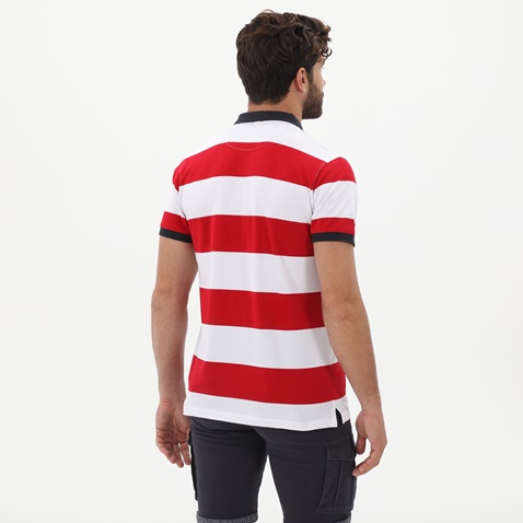 DORS-Ανδρική polo μπλούζα DORS 1132010.C01 κόκκινο λευκό ριγέ