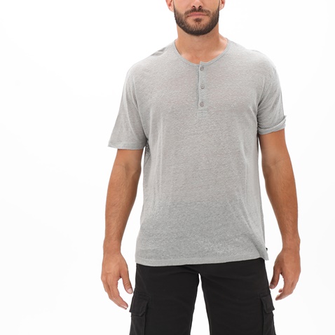 DIRTY LAUNDRY-Ανδρική μπλούζα DIRTY LAUNDRY DLMT000208 PURE LINEN FRONT PLACKET γκρι