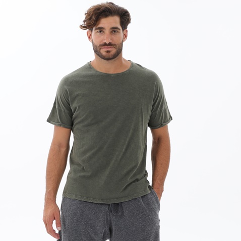DIRTY LAUNDRY-Ανδρικό t-shirt DIRTY LAUNDRY DLMT000141 ROLLED SLEEVE ACID TEE χακί
