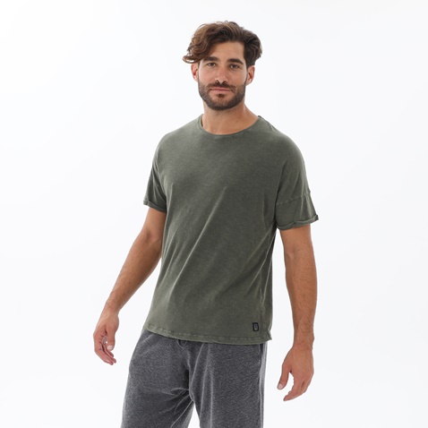 DIRTY LAUNDRY-Ανδρικό t-shirt DIRTY LAUNDRY DLMT000141 ROLLED SLEEVE ACID TEE χακί