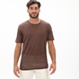 DIRTY LAUNDRY-Ανδρική λινή μπλούζα DIRTY LAUNDRY DLMT000262 PURE LINEN OPEN STICHES καφέ