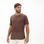 DIRTY LAUNDRY-Ανδρική λινή μπλούζα DIRTY LAUNDRY DLMT000262 PURE LINEN OPEN STICHES καφέ
