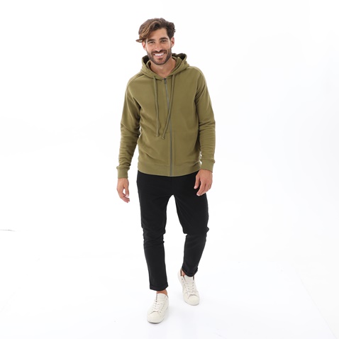 DIRTY LAUNDRY-Ανδρική φούτερ ζακέτα DIRTY LAUNDRY DLMF000078 SPECIAL CUT RAGLAN FZIP λαδί