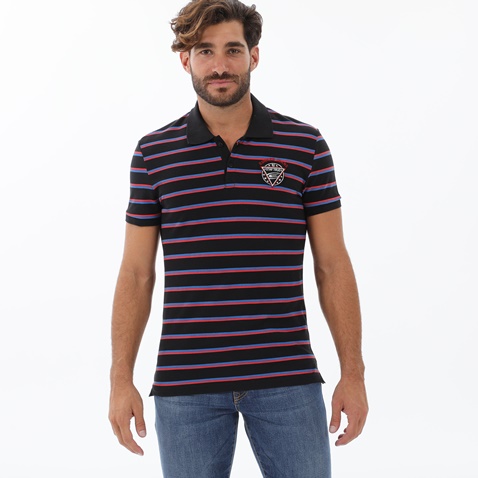 EDWARD JEANS-Ανδρική polo μπλούζα EDWARD JEANS 17.1.1.01.037 ISIDORE μαύρη ριγέ μπλε