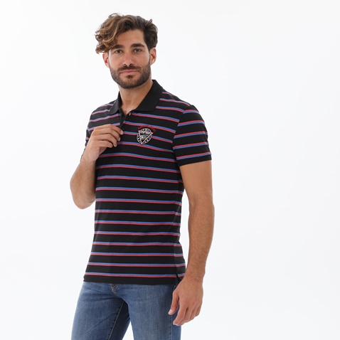 EDWARD JEANS-Ανδρική polo μπλούζα EDWARD JEANS 17.1.1.01.037 ISIDORE μαύρη ριγέ μπλε