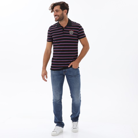 EDWARD JEANS-Ανδρική polo μπλούζα EDWARD JEANS 17.1.1.01.037 ISIDORE μαύρη ριγέ μπλε