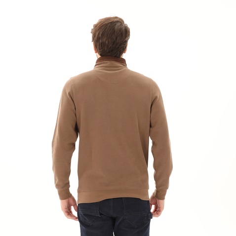 BROKEN-Ανδρική φούτερ μπλούζα BROKEN 221-70-0007 POLO HALF ZIP καφέ