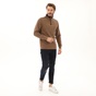BROKEN-Ανδρική φούτερ μπλούζα BROKEN 221-70-0007 POLO HALF ZIP καφέ