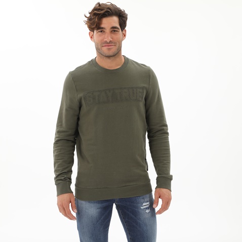 EDWARD JEANS-Ανδρική φούτερ μπλούζα EDWARD JEANS MP-N-FLS-W21-004 SIDES χακί